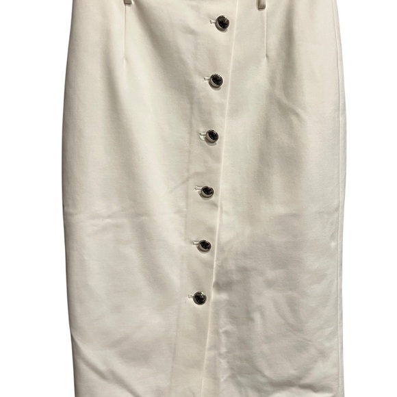 White House Black Market white Ivory Button-Front Skirt - Picture 3 of 16
